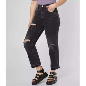 Free People We The Free Lita Ankle Straight Jean Black‎ Women Size 31 Distressed